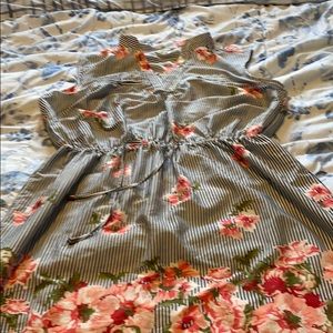 Stripped floral dress with Aline cut and tie waist